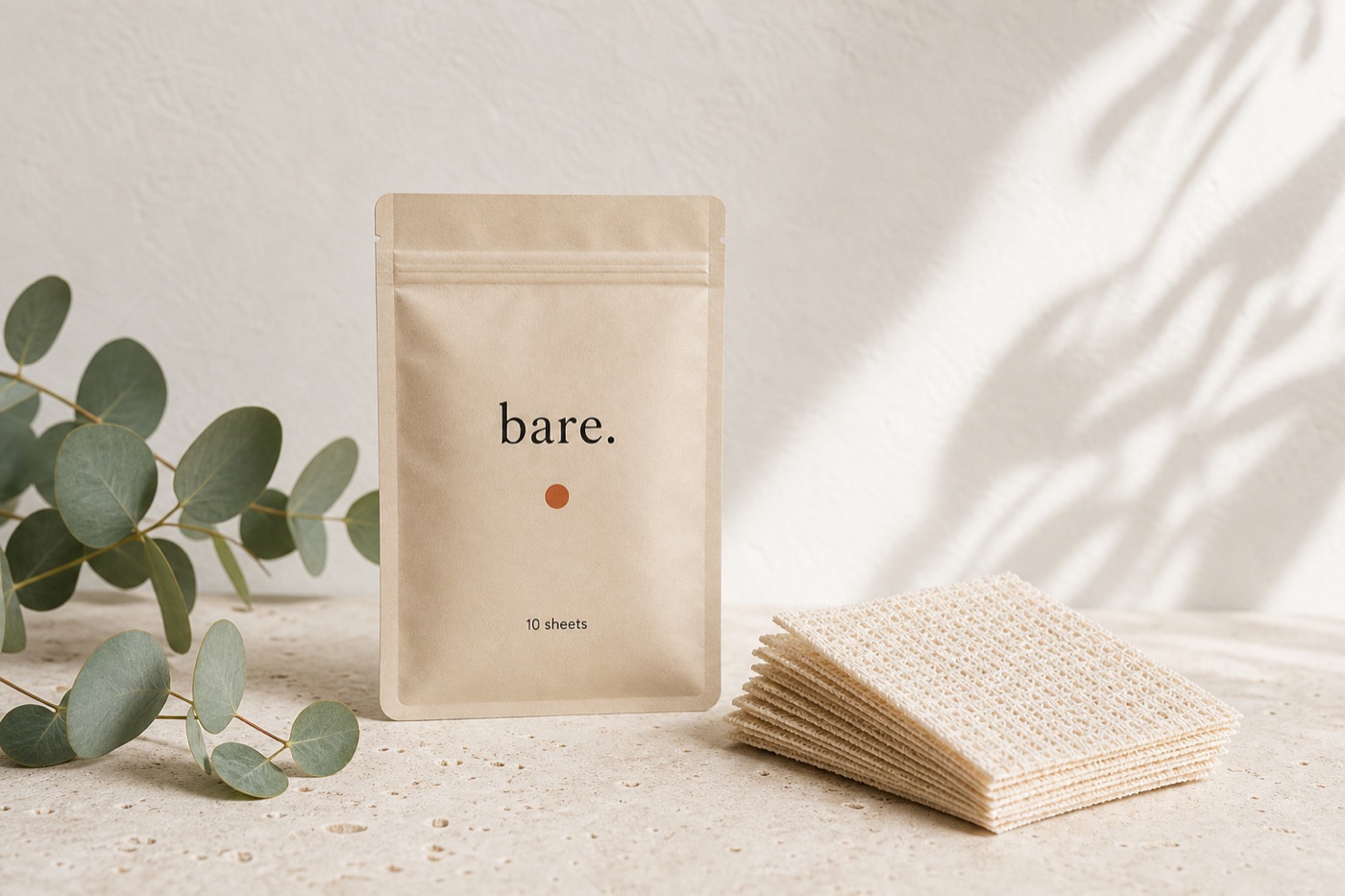 bare. the ten — cream kraft travel pouch with plant-fiber sheets