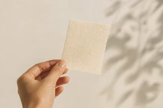a single dry cream plant-fiber sheet pinched between fingers